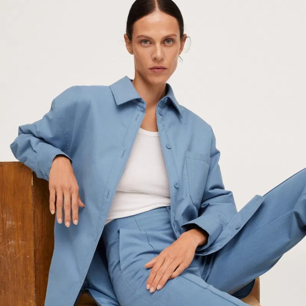 Pernille Teisbaek x Mango - Utility Shirt With Pockets Blue Size Large